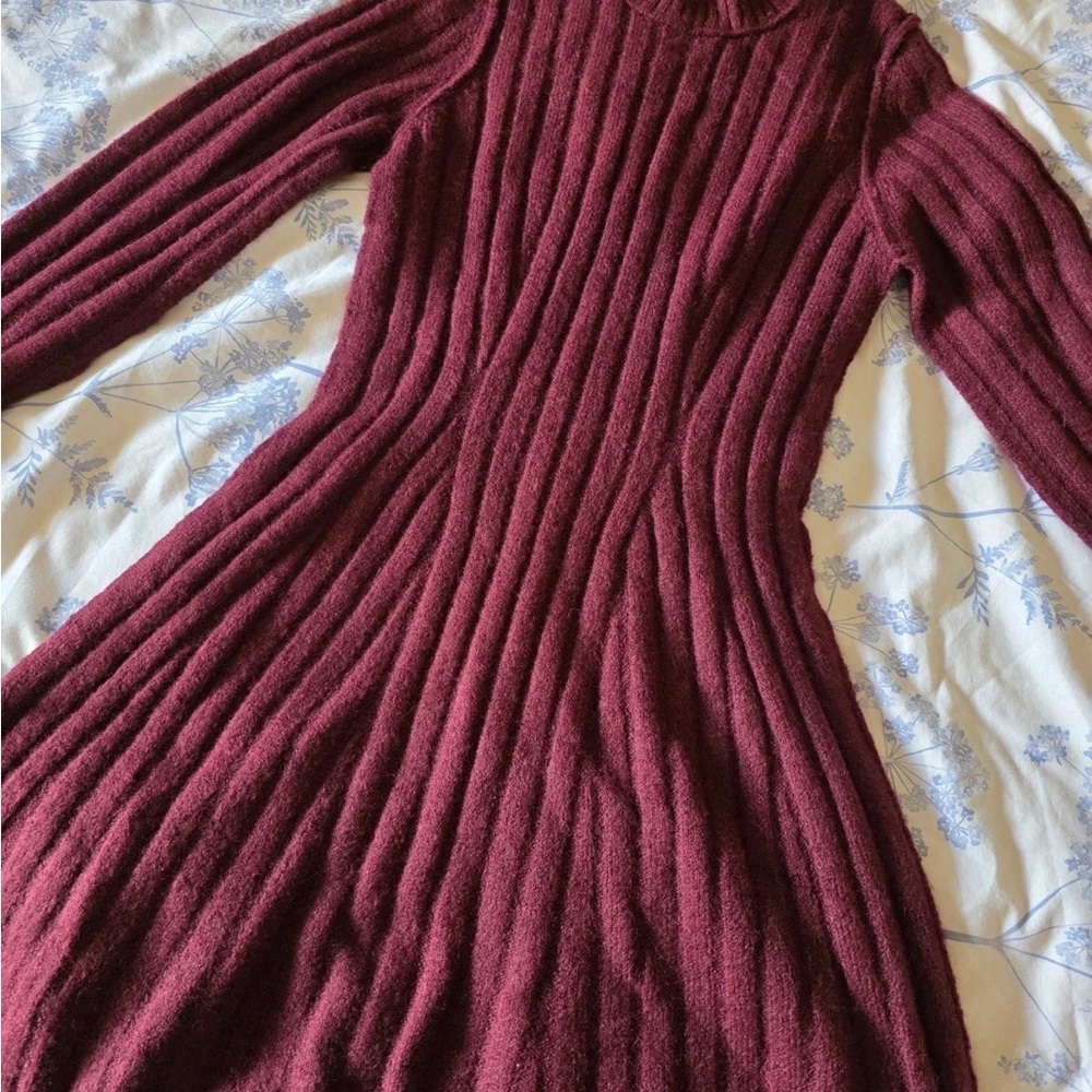 Burgundy Ribbed Knit Dress